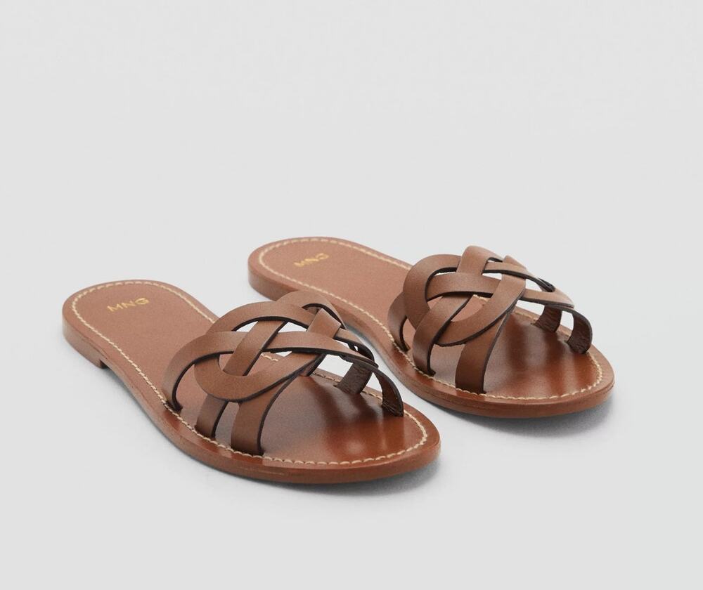 MNG Mango Brown Leather Intertwined Strap Sandals Casual Everyday EU 39 US 8.5